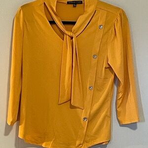 Adrienne Vittadini Mustard Blouse with Button Detail. Item # 11316